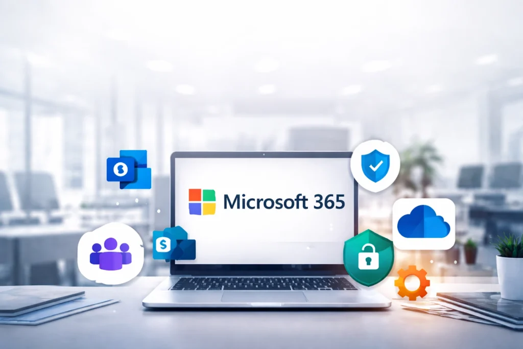 Computer showing all of Microsoft 365 services avaliable that infracore can help manage